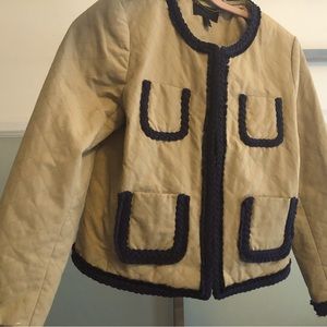 J. Crew Quilted Khaki Lady Jacket with Navy Trim - Women's Coat